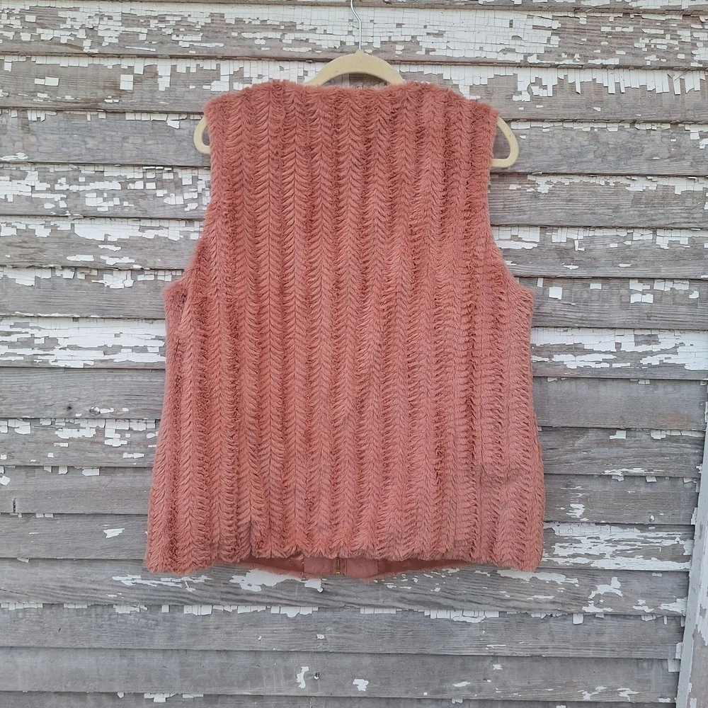 Marc New York Coral Faux Fur Vest with Gold Zipper